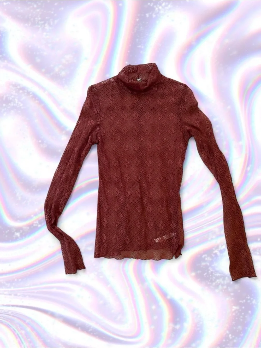 Free People Double Layer Tribeca Sheer Lace Mock Neck Top - Rusty Pink